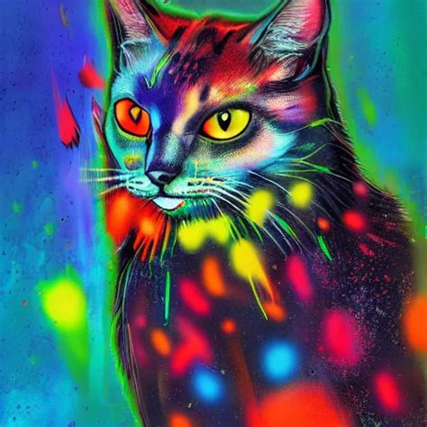 Portrait Of Cyberpunk Cat Colorful Splatters By Ute Stable