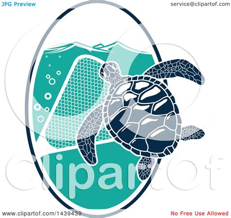 Clipart Of A Navy Blue Sea Turtle With A Net Royalty Free Vector