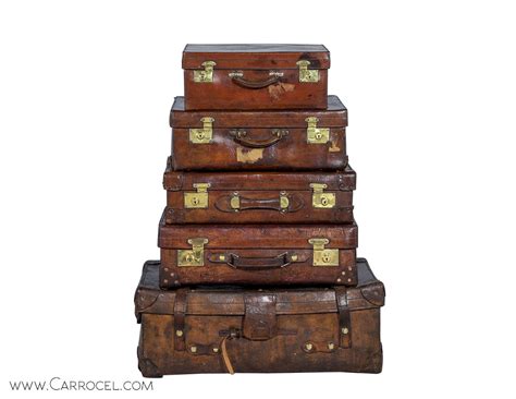 Beautify storage trunk pink metal gold hardware stackable vintage lockable chest. Set of Five Antique Leather Luggage Cabin Trunks ...