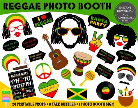 Printable Reggae Photo Booth Propsreggae Party Props Jamaica Photo Props Rasta Props Music Photo