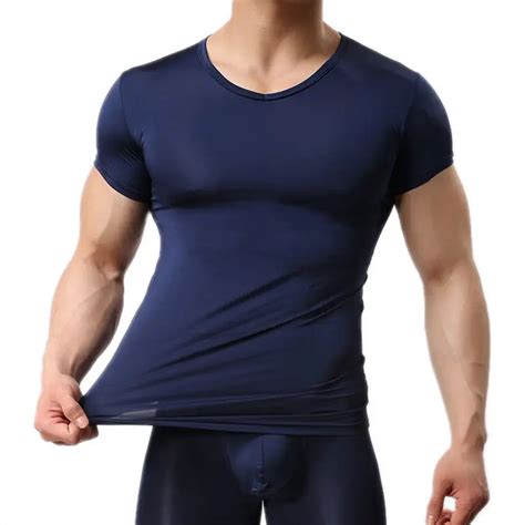 Stylish Mens Ultra Thin Undershirt Slim Tight V Neck Undershirt Short Sleeve Muscle Tops Men