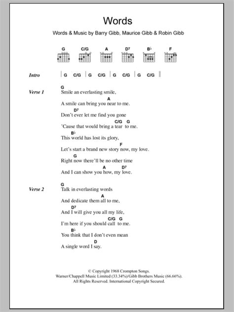 Words Sheet Music Bee Gees Guitar Chordslyrics