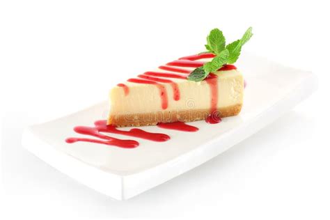 Cheesecake With Mint Leaves On A White Background Stock Image Image