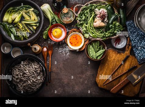 Asian Food Background Tasty Vegetarian Ingredients Various Green