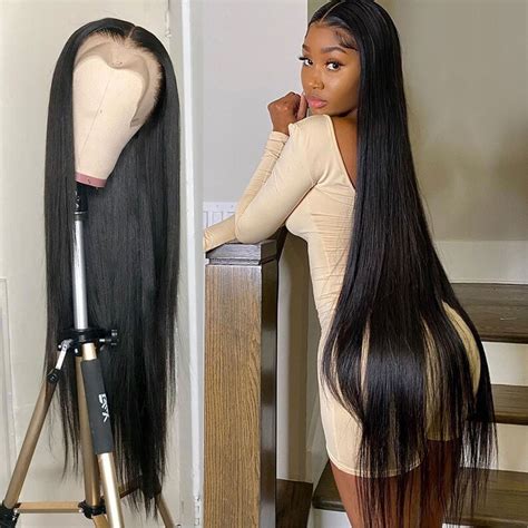 Straight Human Hair Wigs Hair 30 Inch Lace Front Wig Short Bob Etsy