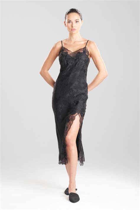 Josie Natori Natori Kurokawa Jacquard Lace Silk Gown Dress In Black