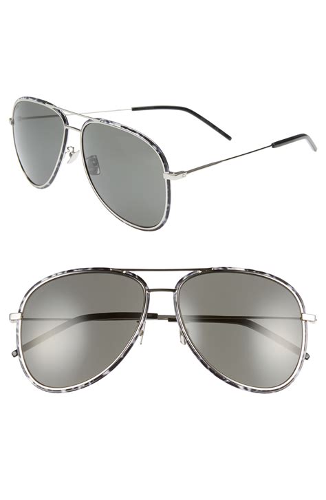 Men’s Saint Laurent 61mm Aviator Sunglasses Silver Black White The Fashionisto