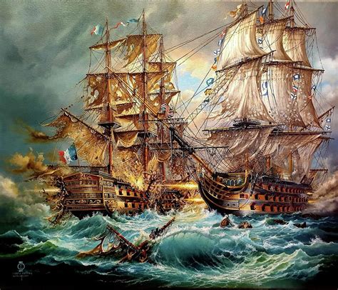 Battle Of Trafalgar Painting By Robert Zietara Pixels