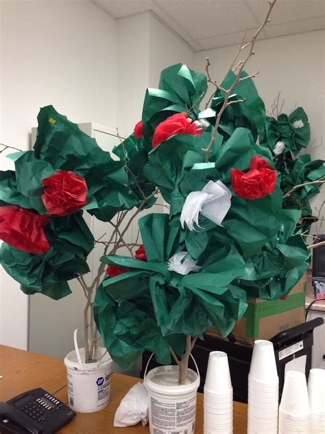 Paper Trees With Tissue Paper Flowers For Wonderland Themed Dance Tree