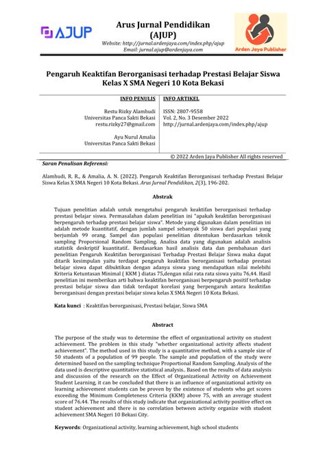 Pdf Pengaruh Keaktifan Berorganisasi Terhadap Prestasi Belajar Siswa