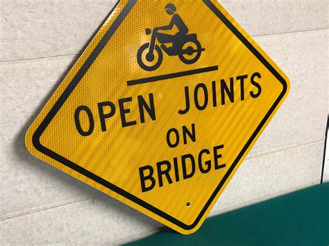 Authentic Open Joints On Bridge Motorcycle Road Warning Sign