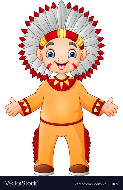 Cartoon Boy Native American Indian With Traditiona