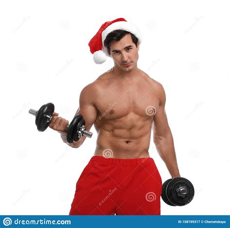 Shirtless Santa Claus With Dumbbells Stock Image Image Of Christmas