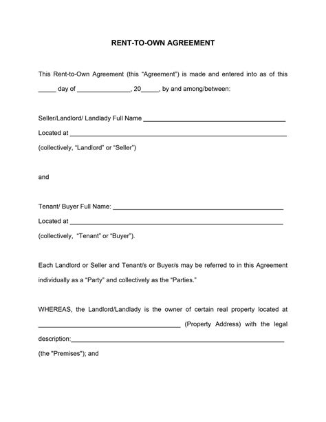 New Jersey Rent To Own Agreement Template