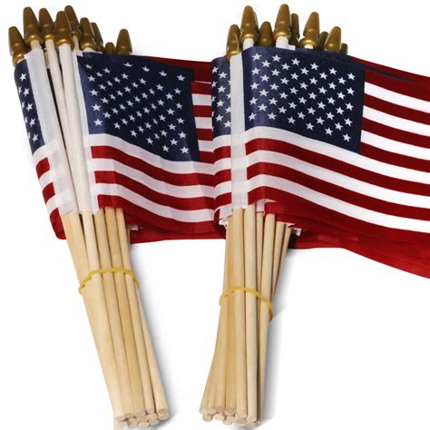 Anley Lot Of 50 Usa 4x6 In Wooden Stick Flag July 4th Decoration