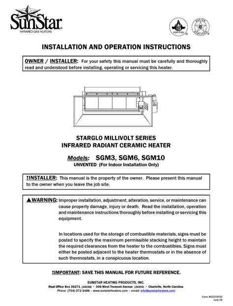 Sunstar Sgm3 Installation And Operation Instructions Manual Pdf