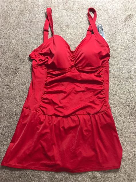 Jantzen Red Swim Dress Swimsuit One Piece Size 14 Free Shipping