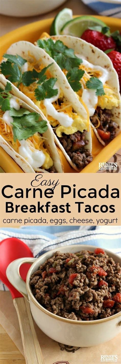 Specifically the lean ground beef used in the carne picada recipe. Carne Picada Breakfast Tacos by Renee's Kitchen Adventures ...