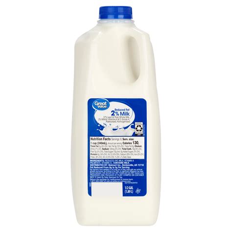 Great Value 2 Reduced Fat Milk Half Gallon 64 Fl Oz