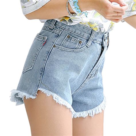 New Summer Sexy Shorts Jeans Feminino 2017 Bords Frangés Large Jambe Denim Shorts Femmes Taille