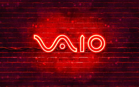 Download Wallpapers Vaio Red Logo 4k Red Brickwall Vaio Logo Brands