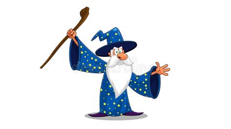 Wizard Cartoon Character With A Cane Casting A Spell Stock Footage