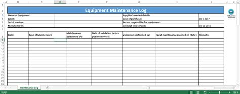 Format of maintenance work order request form: Equipment Maintenance Log Excel template | Templates at ...