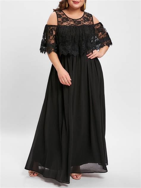 17 Off 2021 Plus Size Cold Shoulder Lace Panel Maxi Dress In Black