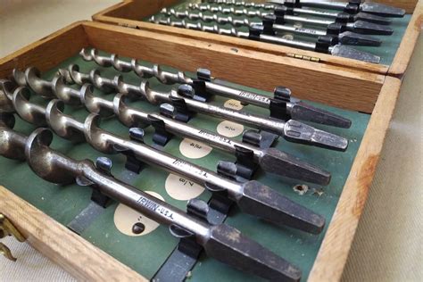 Vintage Irwin Auger Drill Bit Set In Wooden Dovetail Borchest Vinty