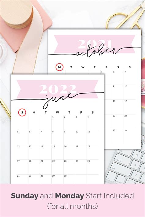 Calendar 2022 2023 Printable Desk Calendar For Wall Pink Etsy