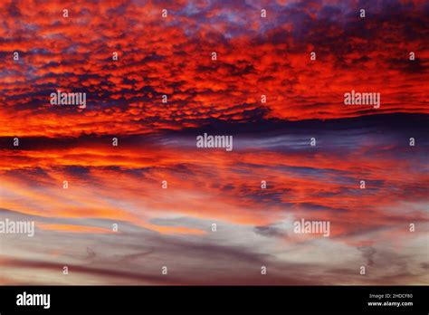 Amazing Dramatic Sunset Sky With Red Clouds Stock Photo Alamy