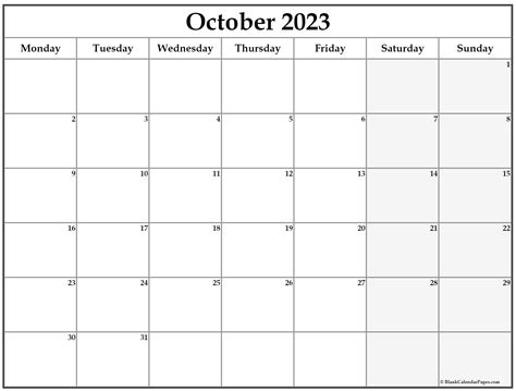 October 2023 Calendar Starting Monday Get Latest Map Update