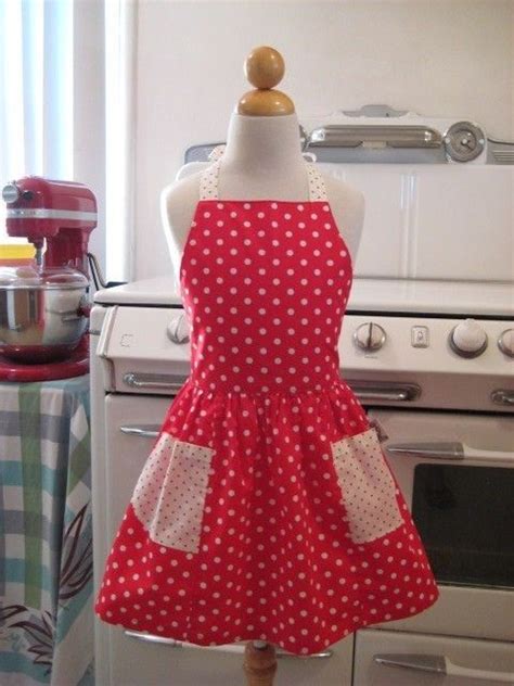 vintage inspired red and white polka dot full apron for little etsy white polka dot vintage