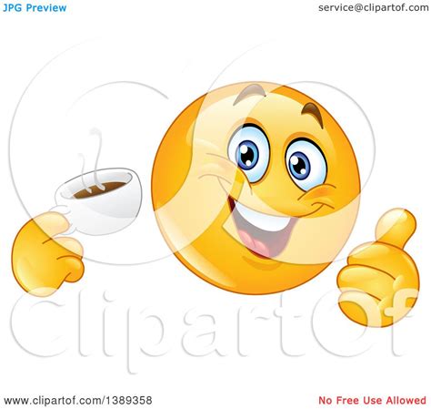 Clipart Of A Cartoon Yellow Smiley Face Emoji Emoticon Holding A Cup Of