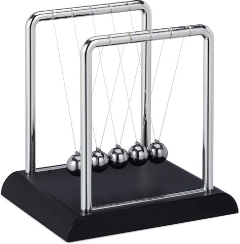Relaxdays Newtons Cradle Classic Pendulum With 5 Balls Decorative Physics Gadget For Your