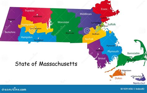 Massachusetts State Political Map Cartoon Vector 177733607