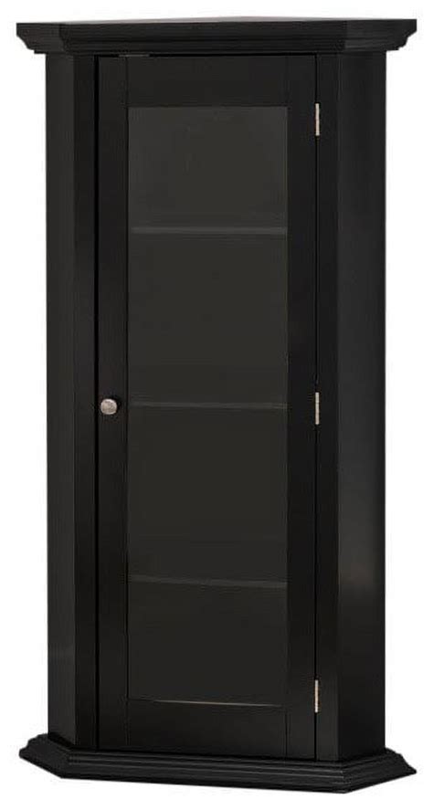 Didan Black Wood Contemporary Corner Curio Display Cabinet With 3