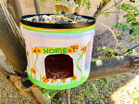 Easy Diy Recycled Plastic Coffee Can Bird Feeder And House