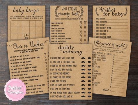 Rustic Kraft Baby Shower Game Bundle Daddy Or Mommy Over Or Etsy