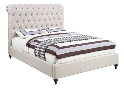 devon beige wood fabric diamond button tufting headboard king bed queen upholstered bed