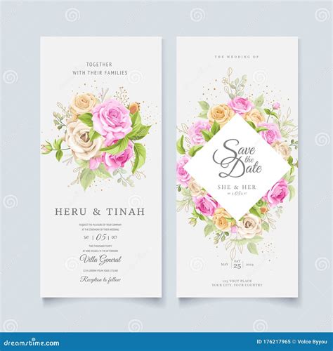 Beautiful Wedding Invitation Card With Watercolor Floral And Leaves