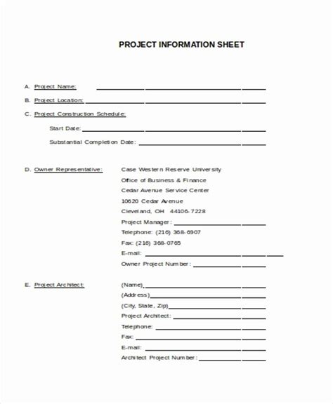 Project Data Sheet Template