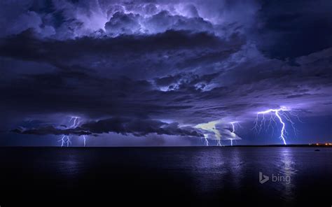 Sky Clouds Clouds The Storm Lightning Sea Night Lights Hd