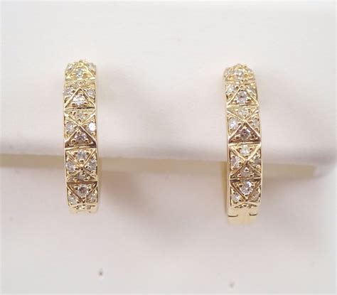 K Yellow Gold Diamond Hoop Earrings Diamond Hoops Huggies Gift