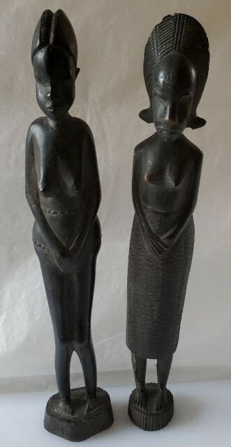 Vintage African Wooden Fertility Statues Female Hand Carved Ebony Ebay