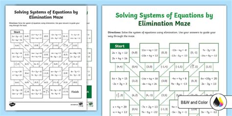 Eighth Grade Solving Systems Of Equations By Elimination Maze Activity