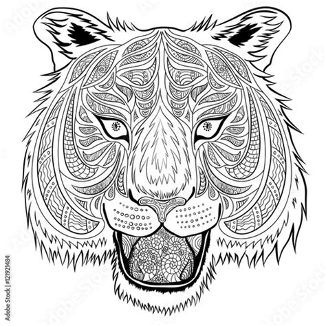 Tiger Head Hand Drawn Doodle Style It Can Be Used For Adult Coloring
