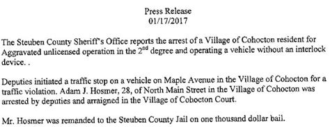 Wellsville Regional News Dot Com Steuben Sheriffs Report