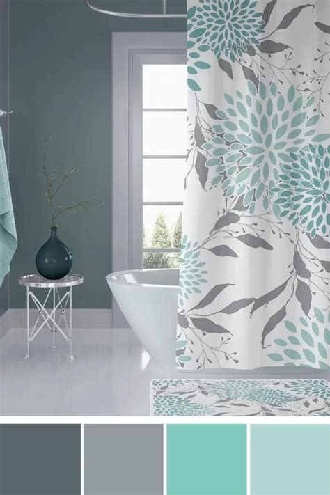 Home Decor Bathroom Colors Teal And Gray Shower Curtain For White And