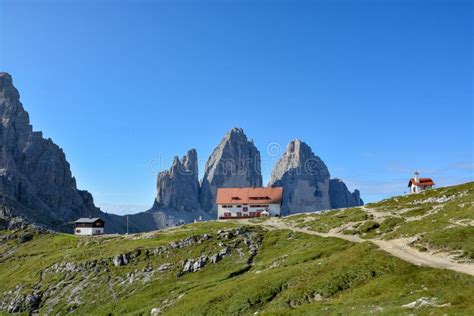 Famous Mountains Three Peaks In The Dolomites With The Alpine Hut